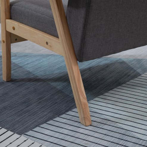 HOMCOM Accent Chair Wood Frame with Thick Linen Cushions Wide Seat Armchair Home Furniture Bedroom Office Grey