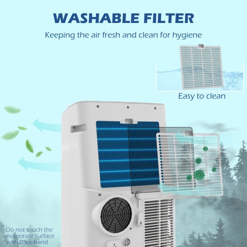 HOMCOM 14000 BTU Portable Air Conditioner, Smart Home WiFi Compatible, 4 in 1 Dehumidifier Cooler Fan, with Sleep Mode, Remote, 24H Timer, Window Venting Kit, A Energy Efficiency, 35m², White