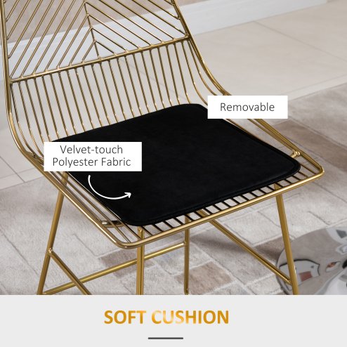 HOMCOM Set of 2 Bar Stools, Modern Counter Height Breakfast Bar Chairs with Wire Metal Frame for Kitchen, Dining Room, Gold