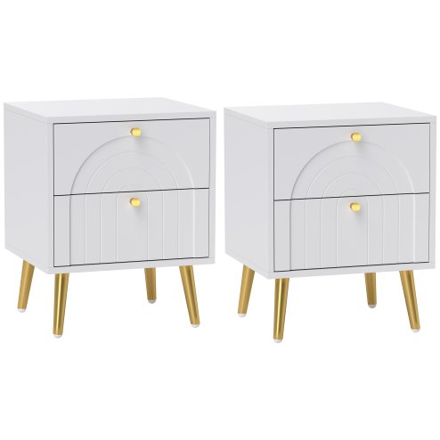 HOMCOM Bedside Table Set of 2, Modern Bedside Cabinets with 2 Drawers and Steel Legs, Side Tables for Living Room, Bedroom, 40 x 35 x 50 cm, White