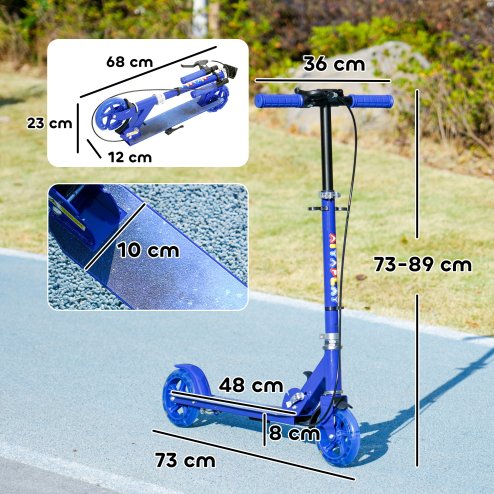 AIYAPLAY Scooter for Ages 3-8 Years, Folding Kick Scooter with Adjustable Handle, Two Light Up Wheels, Handbrake, Rear Brake, Blue