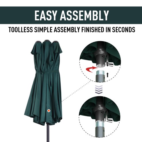 Outsunny 4.6m Large Garden Parasol Double-Sided Sun Umbrella Patio Market Canopy Shade Outdoor Dark Green - NO BASE