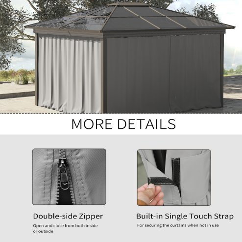 Outsunny 4 Pack Replacement Gazebo Curtains Privacy Panel for Most 3 x 3m Gazebo Canopy Pavillion Outdoor Shelter Sidewalls Accessories Light Grey