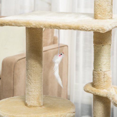 PawHut Cat Tree for Indoor Cats 135cm Kitten Tower Scratching Post Kitty Scratcher Climbing Tower with Ladder, Beige