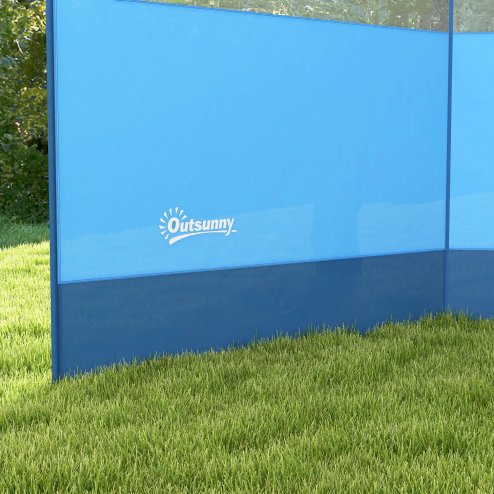 Outsunny Camping Windbreak, 4 Pole Windbreaker Blocker with Clear Windows, Carry Bag and Steel Poles, for Beach Caravan Campervan, 440 x 140cm, Blue