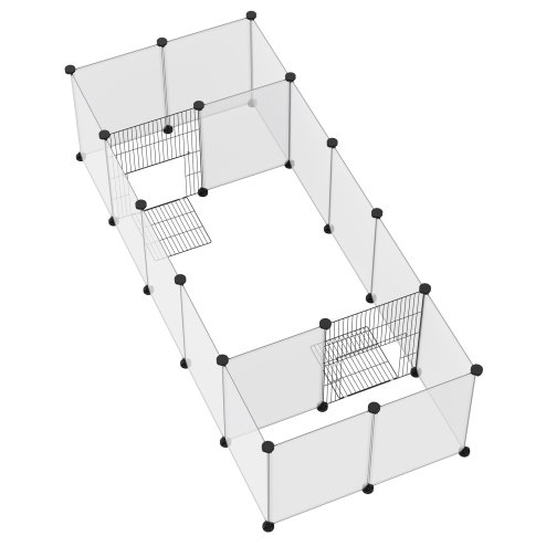 PawHut Pet Playpen, DIY Small Animal Cage, 18 Panels Portable Metal Fence, for Guinea Pigs, Hedgehogs, 175 x 70 x 45cm - White