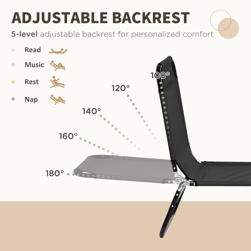 Outsunny Folding Sun Loungers Set of 2, Outdoor Day Bed with 5-Position Adjustable Backrest, Portable Recliner Garden Chairs with Breathable Mesh for Beach, Patio, Black