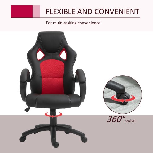 Vinsetto Gaming Chair Faux Leather Swivel Computer Racing Gamer Desk Chair for Home Office with Wheels, Red