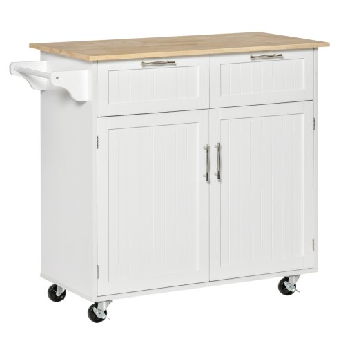 HOMCOM Kitchen Island Utility Cart, with 2 Storage Drawers & Cabinets for Dining Room, White