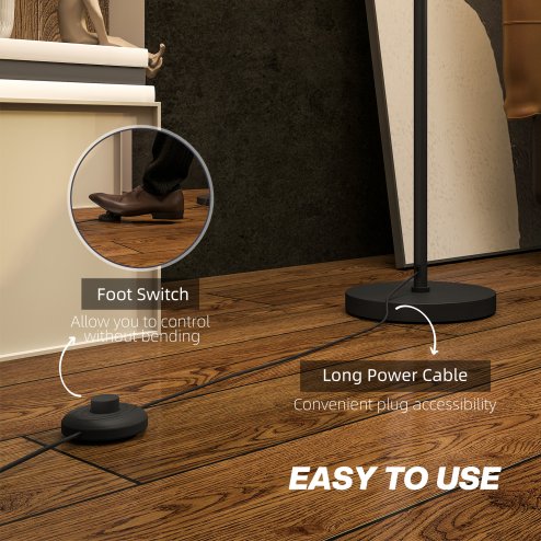 HOMCOM Floor Lamp for Living Room, Modern Standing Lamp with Double Layer Shade & Foot Switch, Minimalist Tall Pole Lampshade for Bedroom, Office, Black