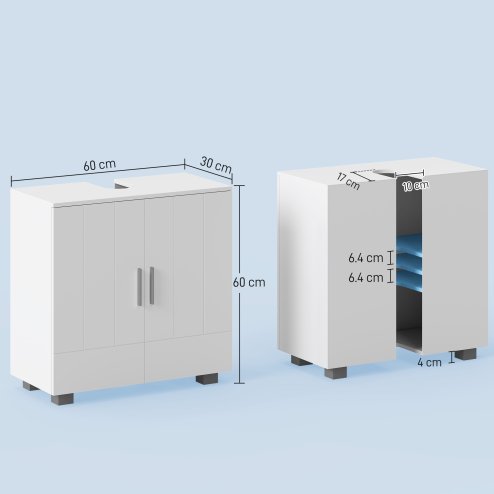 kleankin Pedestal Under Sink Cabinet, Modern Bathroom Vanity Unit, Storage Cupboard with Double Doors, Adjustable Shelf, White