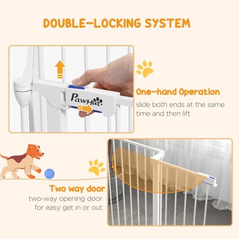 PawHut 2 in 1 Multifunctional Dog Pen, Safety Pet Gate, 6 Panels Dog Playpen with Double-Locking Door, Foldable Dog Barrier for Medium Dogs, 90Hcm - White