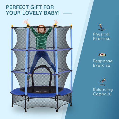 HOMCOM 4.6FT Kids Trampoline with Safety Enclosure, 55