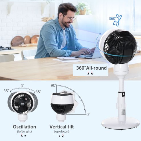 HOMCOM 9'' Air Circulator Fan 3 Speed 3 Mode, 70° Oscillation 90° Vertical Tilt, Remote Controller, for Living Room, Bedroom, Office, Black and White