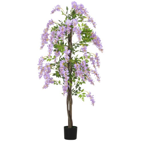 HOMCOM Artificial Wisteria Flower, Tall Fake Plant with 756 Leaves and 54 Flowers in Pot, Decorative Artificial Plant for Home Indoor Decor, 180 cm, Purple