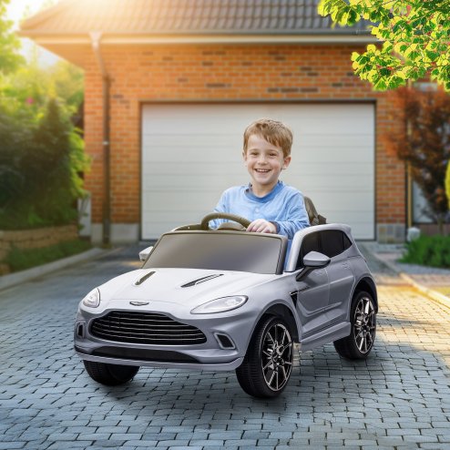 AIYAPLAY Aston Martin DBX Licensed 12V Kids Ride on Car, Kids Electric Car with Remote Control, 4 Suspension Wheels, LED Lights, Music, Horn, Slow Start, for Ages 3-6 Years, Grey