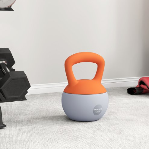 SPORTNOW Soft Kettlebell, 12kg Kettle Bell with Non-Slip Handle for Home Gym Weight Lifting and Strength Training, Orange and Grey