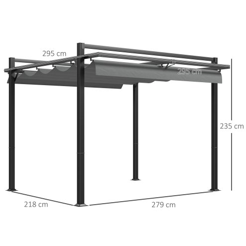 Outsunny 3 x 3(m) Pergola with Retractable Roof Canopy, Aluminium Frame Garden Gazebo Outdoor Sun Shade Shelter for Grill, Patio, Deck, Dark Grey