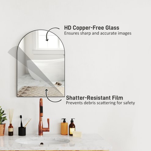 HOMCOM Arch Bathroom Mirror, 50 x 70cm Steel Framed Wall Mirror, Decorative Mirror for Bedroom, Living Room, Entryway