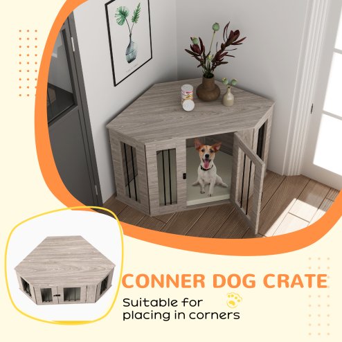 PawHut Dog Crate Furniture, Side Table Dog Kennel with Cushion, Large Door, for Medium Dogs - Walnut Brown