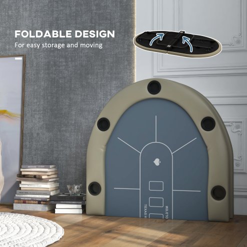 SPORTNOW 10 Player Folding Poker Table, Oval Portable Blackjack Casino Table with Cup Holders, Cushioning Edge, Brown and Blue