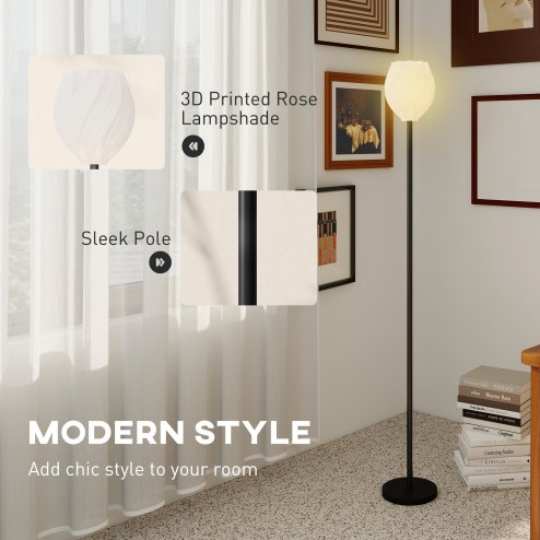 HOMCOM Flower Floor Lamp for Living Room, 3D Printed Modern Standing Lamp with Rose Shade & Foot Switch, Minimalist Tall Pole Lampshade for Bedroom, Office, E27 Holder without Bulb (25W Max), White