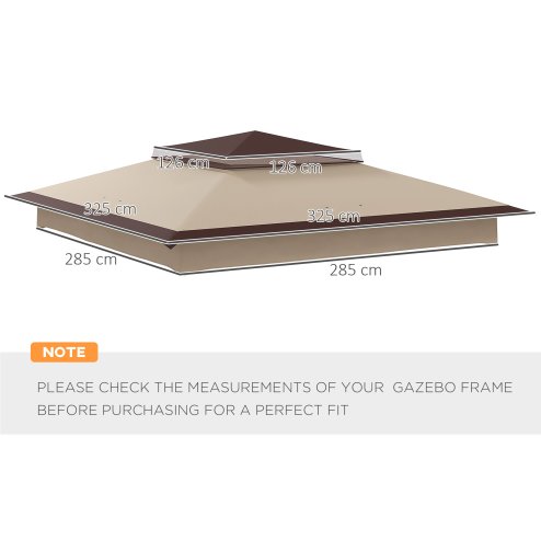 Outsunny Gazebo for 3.25m x 3.25m Frame, 2 Tier Gazebo Cover, UV Protection, Beige