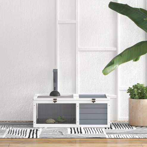 PawHut Tortoise House, Wooden Tortoise Enclosure, Tortoise Habitat with Lamp Holder, 2 Pull-Out Trays, Hideaway, Run, for Indoor, Outdoor, Light Grey