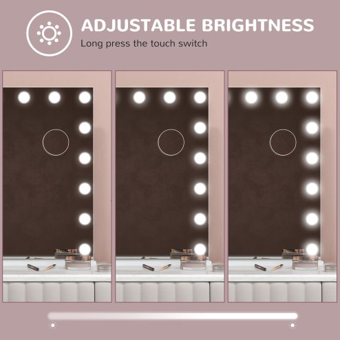 HOMCOM Hollywood Vanity Mirror with Lights, Large 80x62 cm Lighted Makeup Mirror with 3 Colour, 18 LED Bulbs, 10X Magnifying, USB Charging Port, Touch Screen, Tabletop or Wall Mounted Design, White