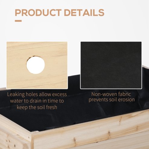 Outsunny Raised Garden Bed, Wooden Elevated Planter Box for Backyard, Patio to Grow Vegetables, Herbs, and Flowers, 108.5cmx60cmx80cm