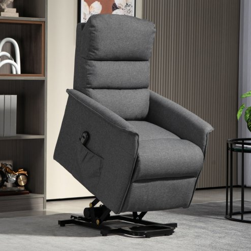 HOMCOM Power Lift Recliner Armchair, Electric Lift Chair for Elderly, Fabric Riser and Reclining Chair with Remote Control, Side Pockets, Extended Footrest, for Living Room, Dark Grey