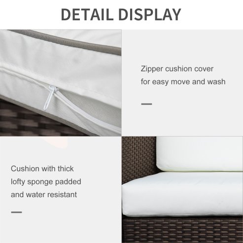 Outsunny 3 Seater Rattan Sofa with 10 cm Thick Padded Cushion, All-Weather PE Wicker Weave Garden Three-seater Bench with Armrests, Brown