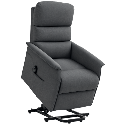 HOMCOM Power Lift Recliner Armchair, Electric Lift Chair for Elderly, Fabric Riser and Reclining Chair with Remote Control, Side Pockets, Extended Footrest, for Living Room, Dark Grey