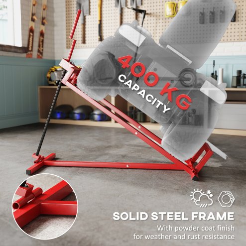 HOMCOM Folding Ride On Lawn Mower Jack Lift, 400 kg Adjustable Steel Lifting Device, Telescopic Maintenance Jack Lifter for Lawnmowers, ATVs, Red
