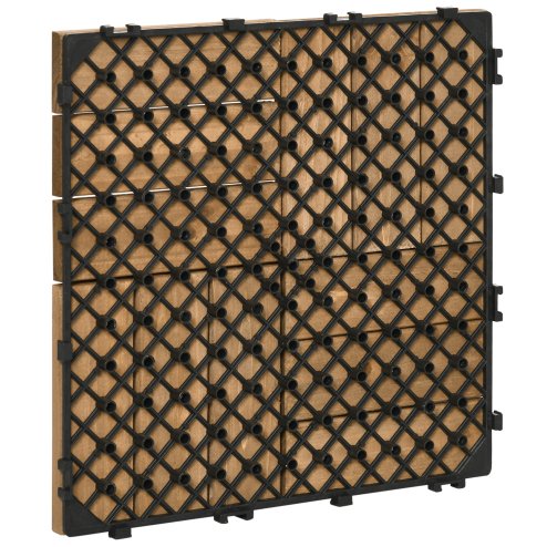 Outsunny 27 Pcs Wooden Interlocking Decking Tiles, Outdoor Flooring Tiles for Patio, Balcony, Terrace, Hot Tub, 30 x 30 cm per Piece, 2.5m² per Pack, Brown