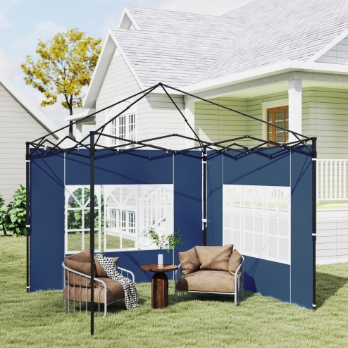 Outsunny Gazebo Side Panels with Window for 3x3(m) or 3x6m Gazebo Canopy, 2 Pack Sides Replacement, Blue