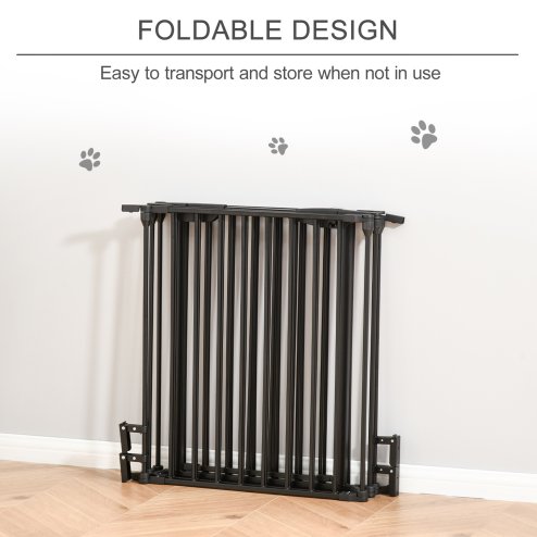 PawHut Pet Safety Gate, 5 Panels Playpen Fireplace, Metal Fence, Stair Barrier, Room Divider w/ Walk-Through Door - Black