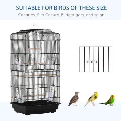 PawHut Bird Cage with Perches, Food Bowls, Swing, Parrot Cage for Budgie, Parakeet, Small Bird, 46.5 x 35.5 x 92cm, Black