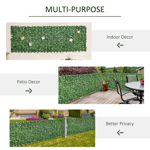 Outsunny 1-Piece Artificial Leaf Hedge Screen Privacy Fence Panel for Garden Outdoor Indoor Decor, Dark Green, 3M x 1M