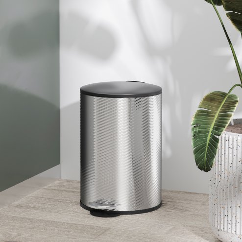 HOMCOM 20 Litre Kitchen Bin, Stainless Steel Pedal Bin with Soft-close Lid, Fingerprint Proof Cylindrical Rubbish Bin with Foot Pedal and Removable Inner Bucket, Silver