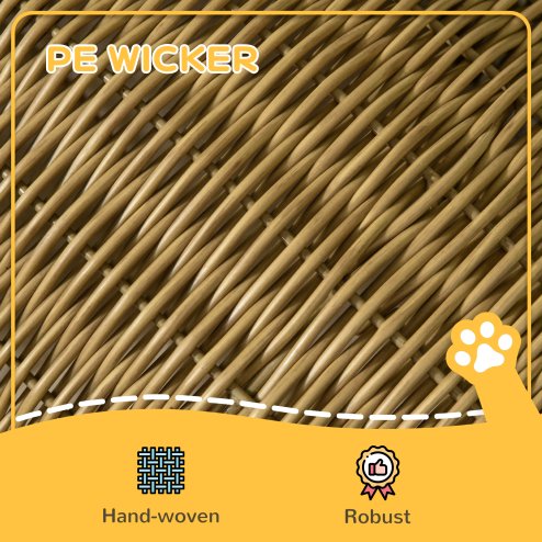 PawHut Wicker Cat House, Elevated Design Rattan Cat Bed Basket with Washable Soft Cushion, Door Hole, for Indoor Cats Kittens, Light Brown