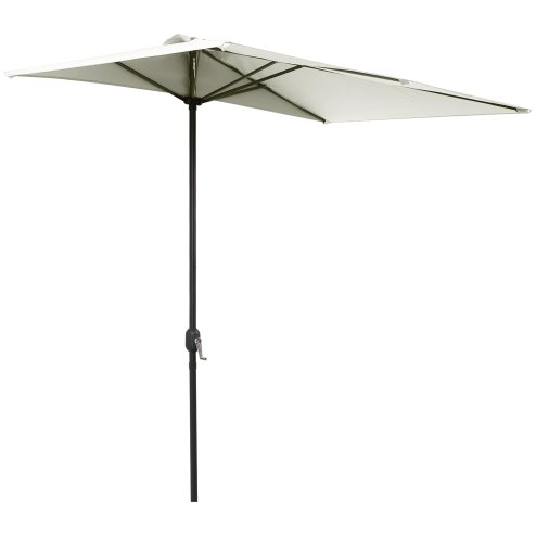 Outsunny Balcony Half Parasol Semi Round Umbrella Patio Crank Handle (2.3 m, Beige)- NO BASE INCLUDED