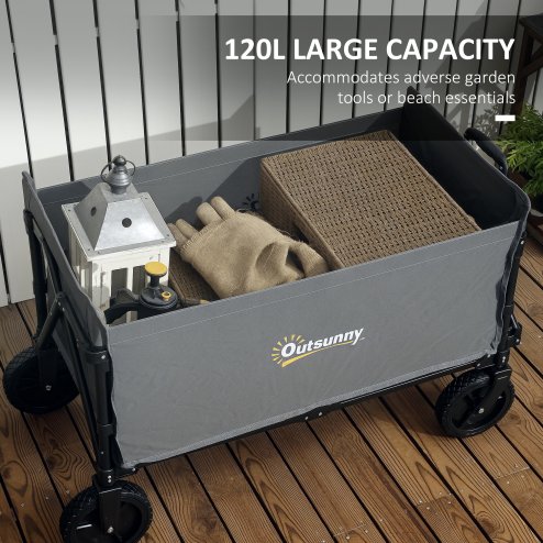 Outsunny 120L Festival Trolley on Wheels, Folding & Compact Camping Trolley Cart with Adjustable Handle for Garden, Beach, Fishing, Grey