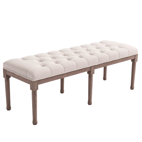 HOMCOM Bed End Side Chaise Lounge Sofa Stool Chic Button Tufted Window Hallway Seat Bench Wooden Leg Fabric Cover Padded Beige