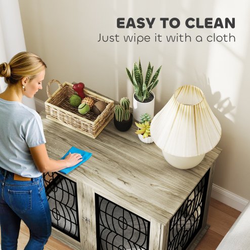 PawHut Dog Crate Furniture, Dog Cage with Soft Washable Cushion, Furniture-Style Pet Kennel Indoor House End Side Table for Small Medium Large Breeds, 100 x 60 x 73.5 cm, Grey