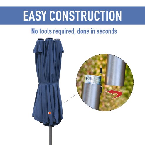 Outsunny 4.6m Garden Parasol Double-Sided Sun Umbrella Patio Market Shelter Canopy Shade Outdoor with Cross Base - Blue