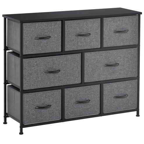 HOMCOM Chest of Drawers with 8 Foldable Drawers, 3-Tier Fabric Bedroom Dresser, Clothes Storage Unit for Bedroom Living Room, Dark Grey