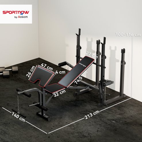 SPORTNOW Weight Bench with Bench Press Rack, Preacher Curl Bench, Leg Curl Machine, Incline or Flat Workout Bench for Home Gym Strength Training Weight Lifting