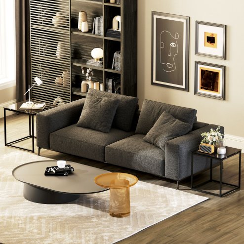 HOMCOM Nest of Tables, Set of 2 Coffee Table, Side Tables with Tempered Glass Desktop and Metal Frame for Living Room, Bedroom, Office