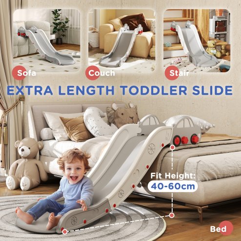AIYAPLAY Kids Slide, Indoor Toddler Sofa Slide with Extended Length for Bed, Stairs, Easy to Assemble and Store, Grey
